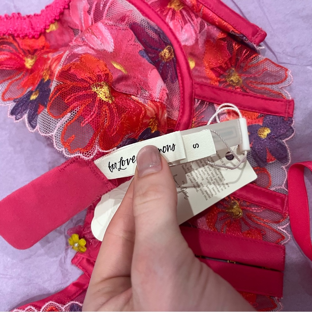 For Love And Lemons Floral Embroidered Bra Set - Pink - Picture 3 of 4